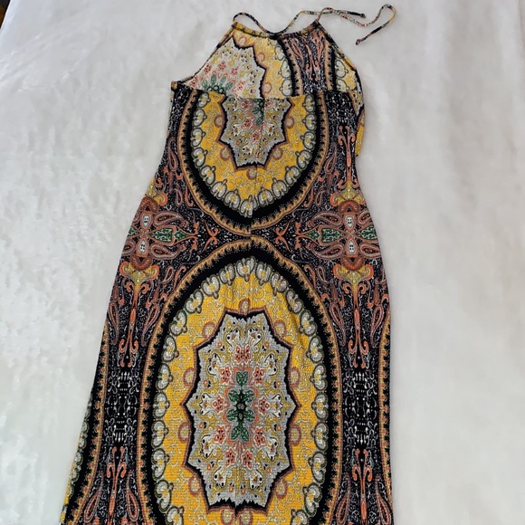 SEXY! Vintage Halter Body Con Midi Dress Multi print Size S-M - Picture 4 of 11